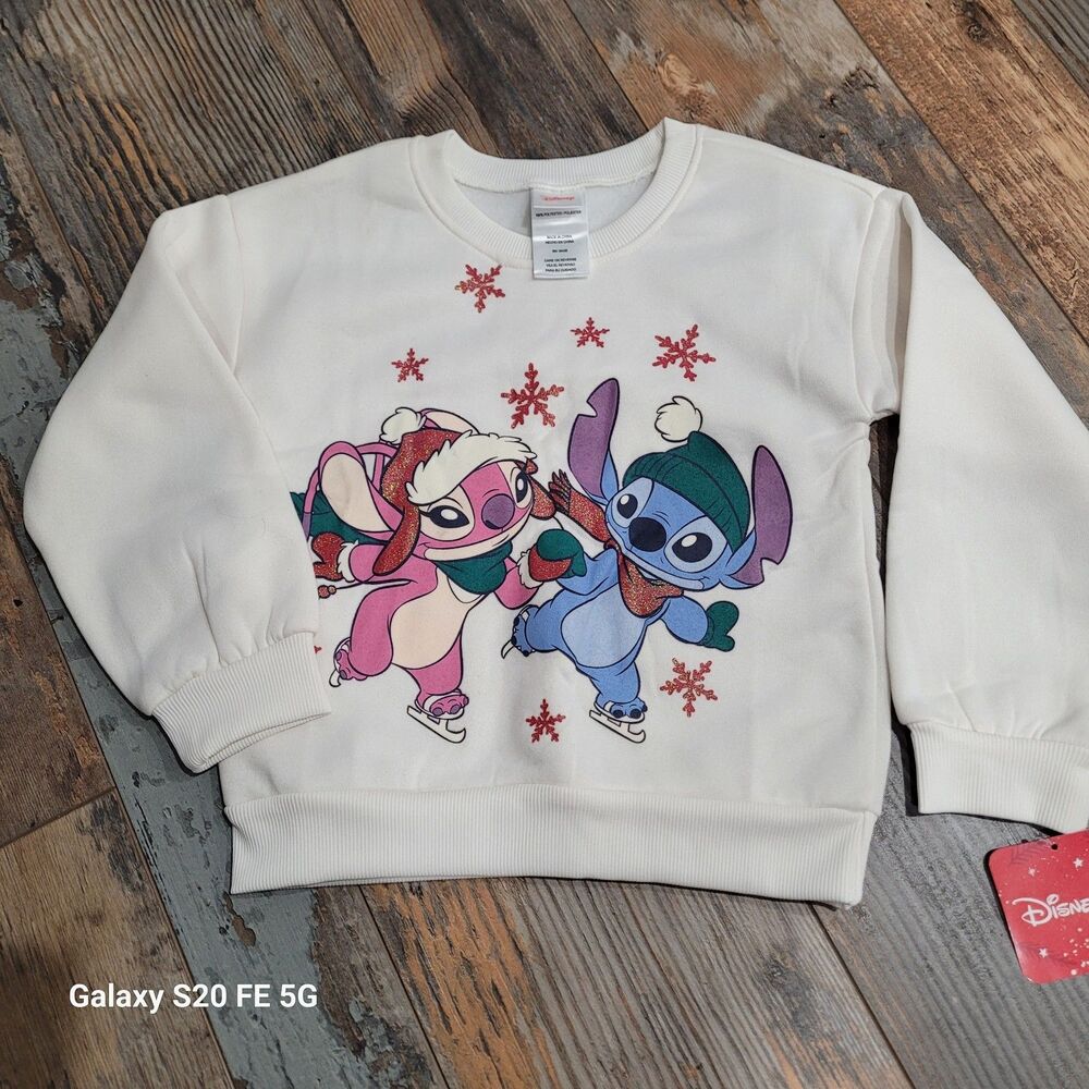 NWT Disney Angel & Stitch Christmas  Holiday Sweatshirt Girls 5
